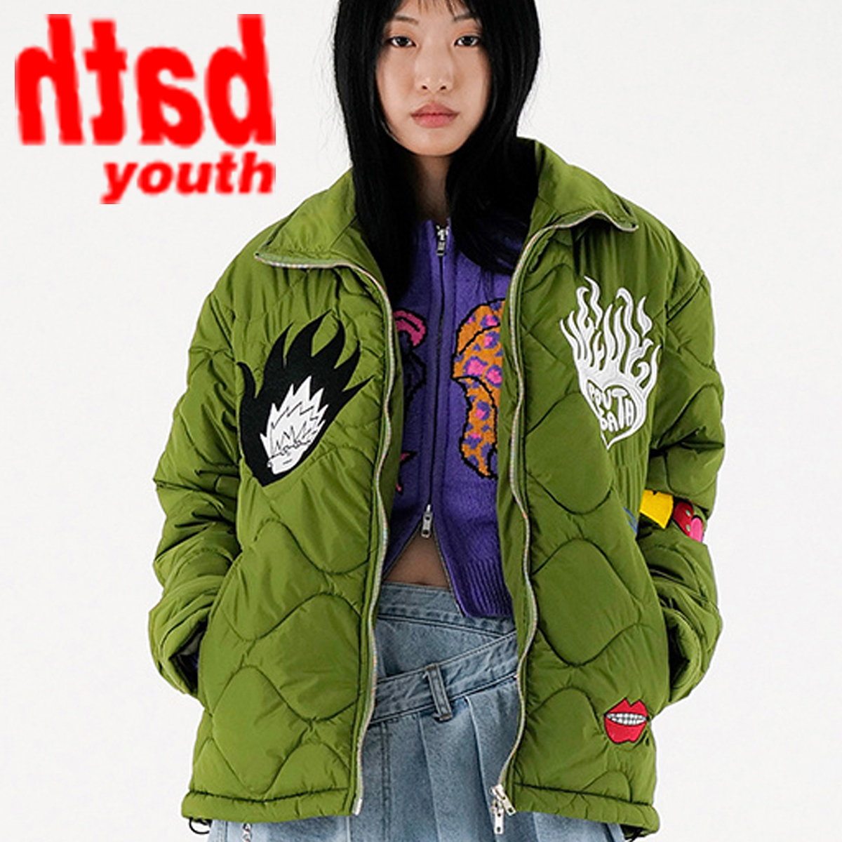 ★YOUTHBATH★Needlepoint zip-up jumper_khaki★正規品/送料込
