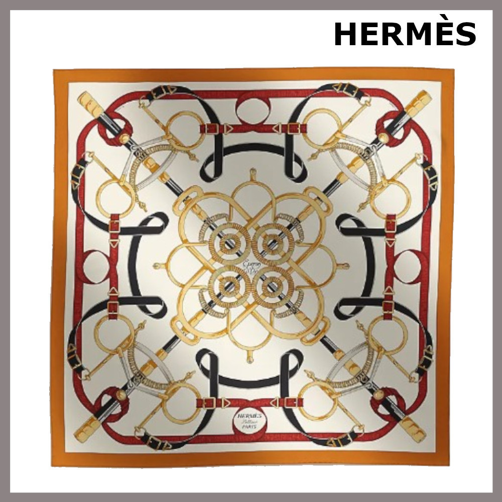 シルク100%【HERMES】Eperon D'Or フォーエバースカーフ 90