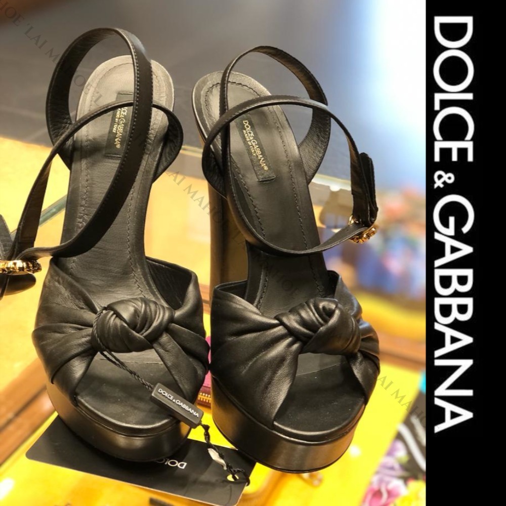 DOLCE&GABBANA ロゴ リボン ストラップ サンダル