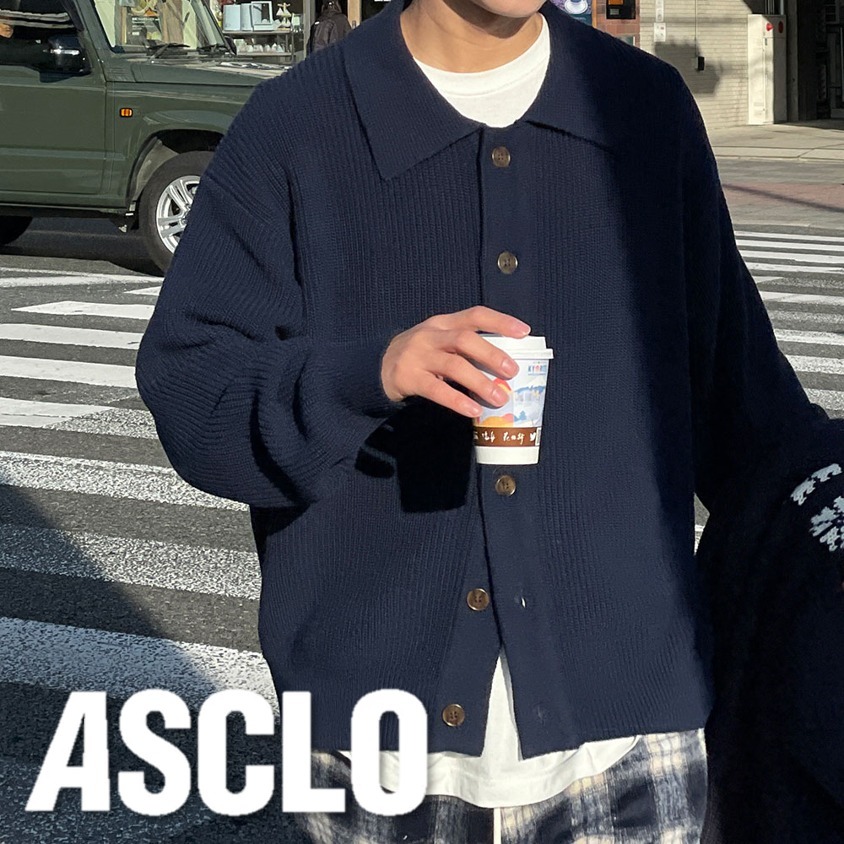 カーディガン ASCLO Collar Button Cardigan (6color)
