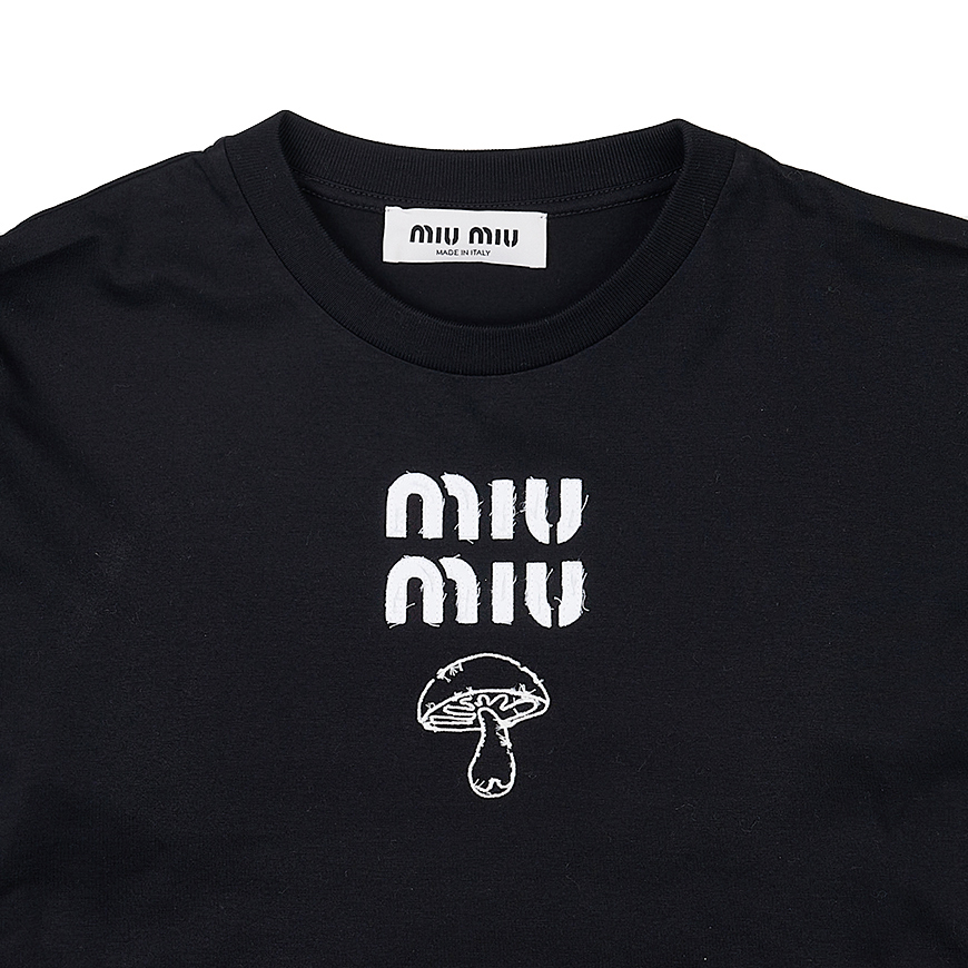 《MIU MIU》 MJL964 13NN F0002 ロゴ コットン Tシャツ