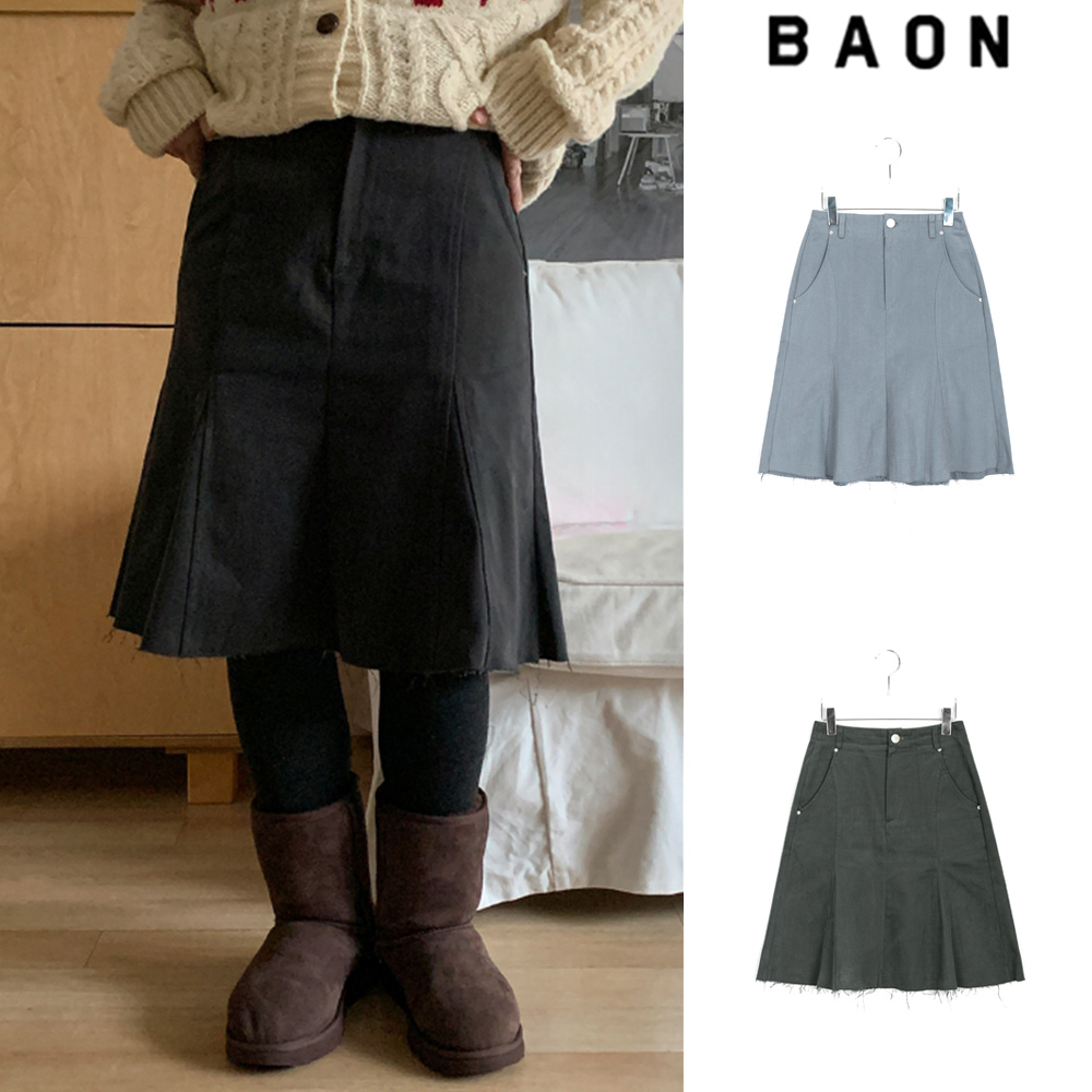 【BAON】Kalon Peach Fuzz Cutting Midi Skirt