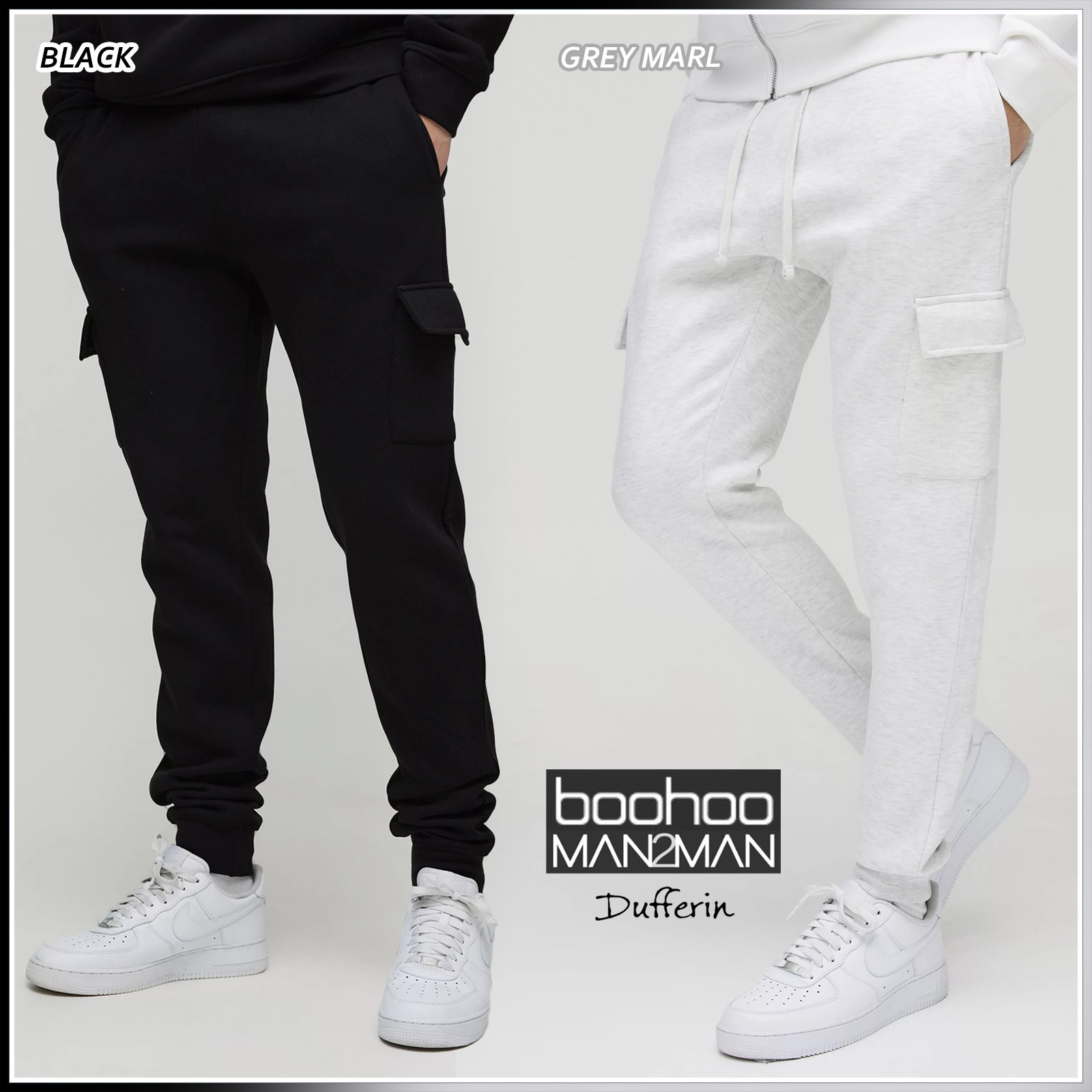 boohoo 新作 スキニーカーゴスウェットパンツ GREY MARL