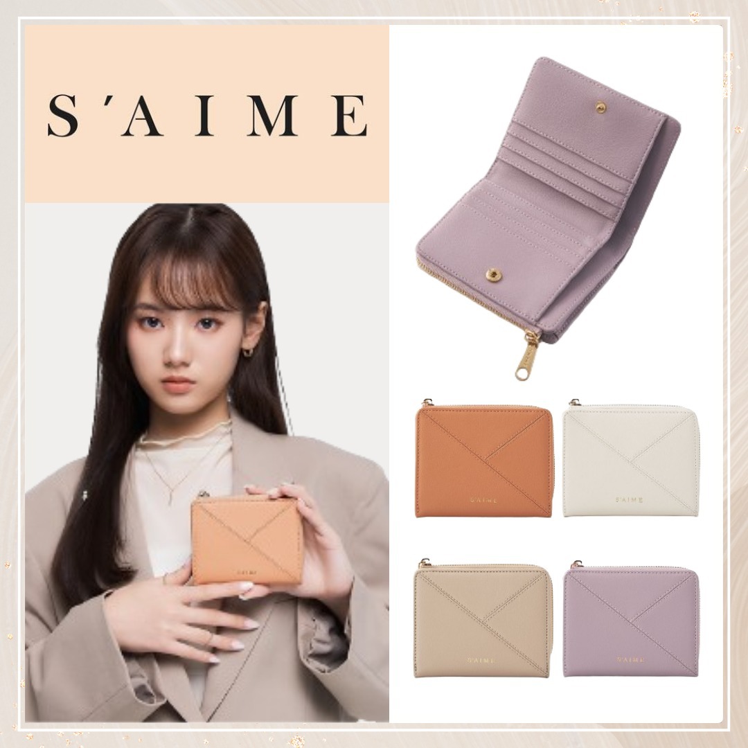 追跡有★S'AIME シンプル パッチワーク風 本革 2つ折り財布