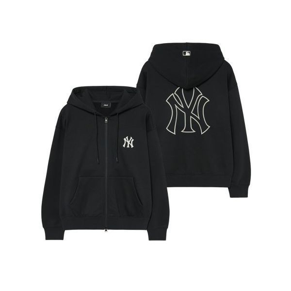 MLB ベーシック ビッグロゴ 起毛 フードジップアップ NY (Black)