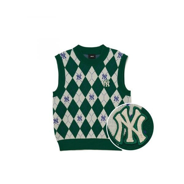MLB 女性 アーガイル モノグラム ベスト NY (Green)