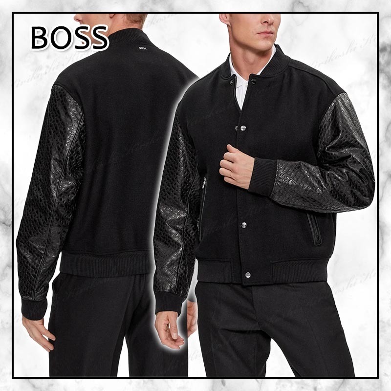 ◆Hugo Boss 23AW◆エンボスモノグラム レザースリーブ /Black◆