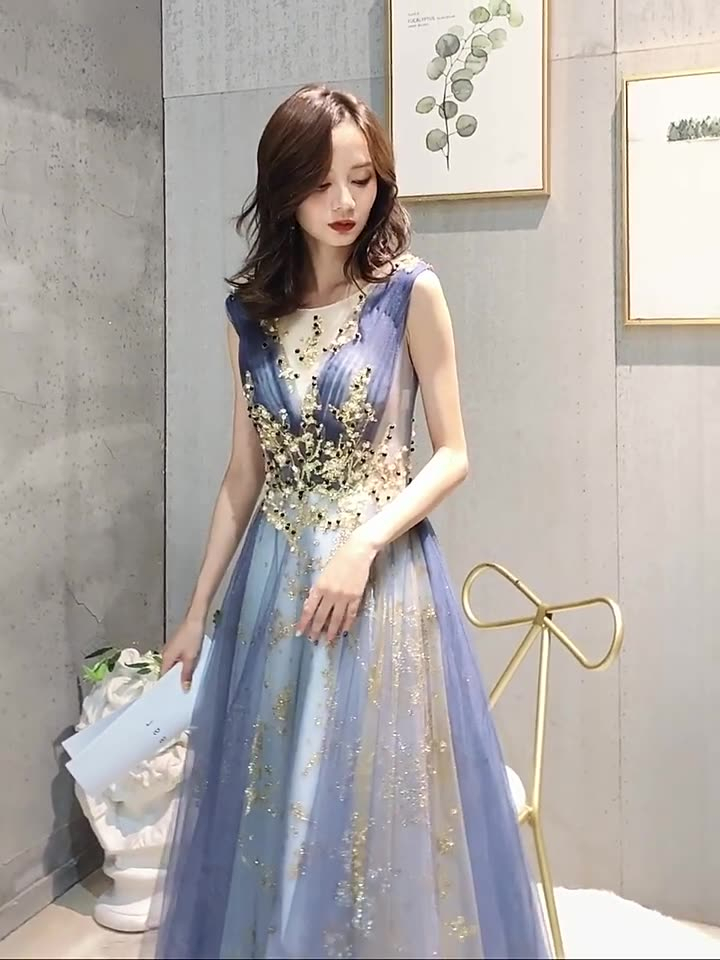 柔らかい パーティードレス ワンピース ビジュー ロング チュール 刺繍 6 スーツ・フォーマル・ドレス