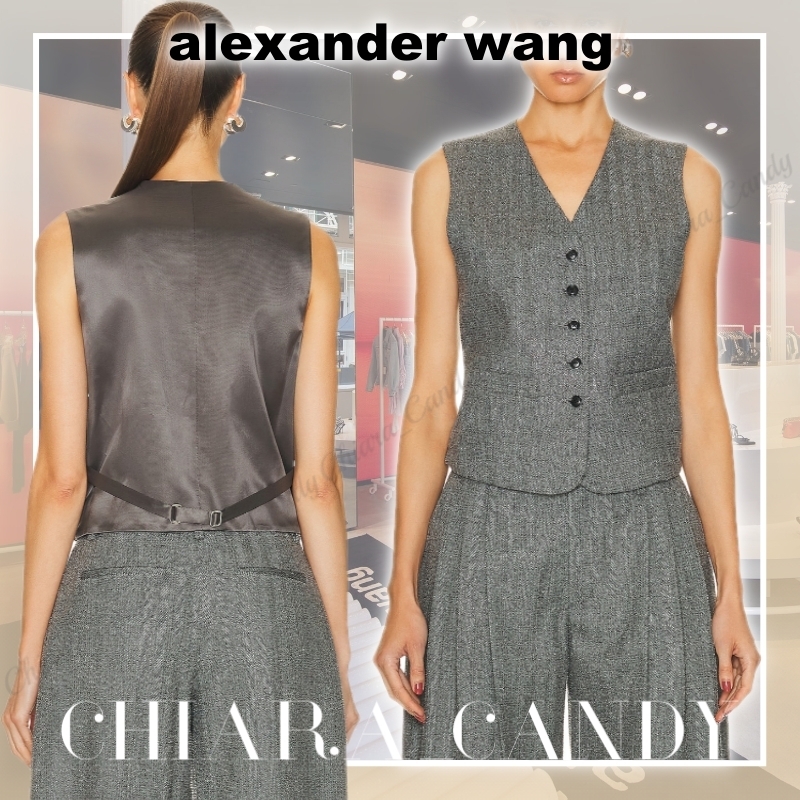 【23AW NEW】Alexander Wang / ヘリンボーン ノーカラーベスト