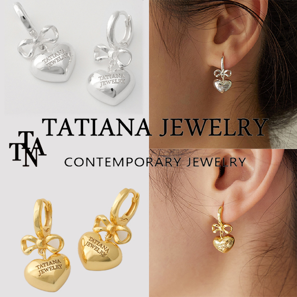【TATIANA】RIBBON HEART DANGLE HOOP EARRING★ピアス
