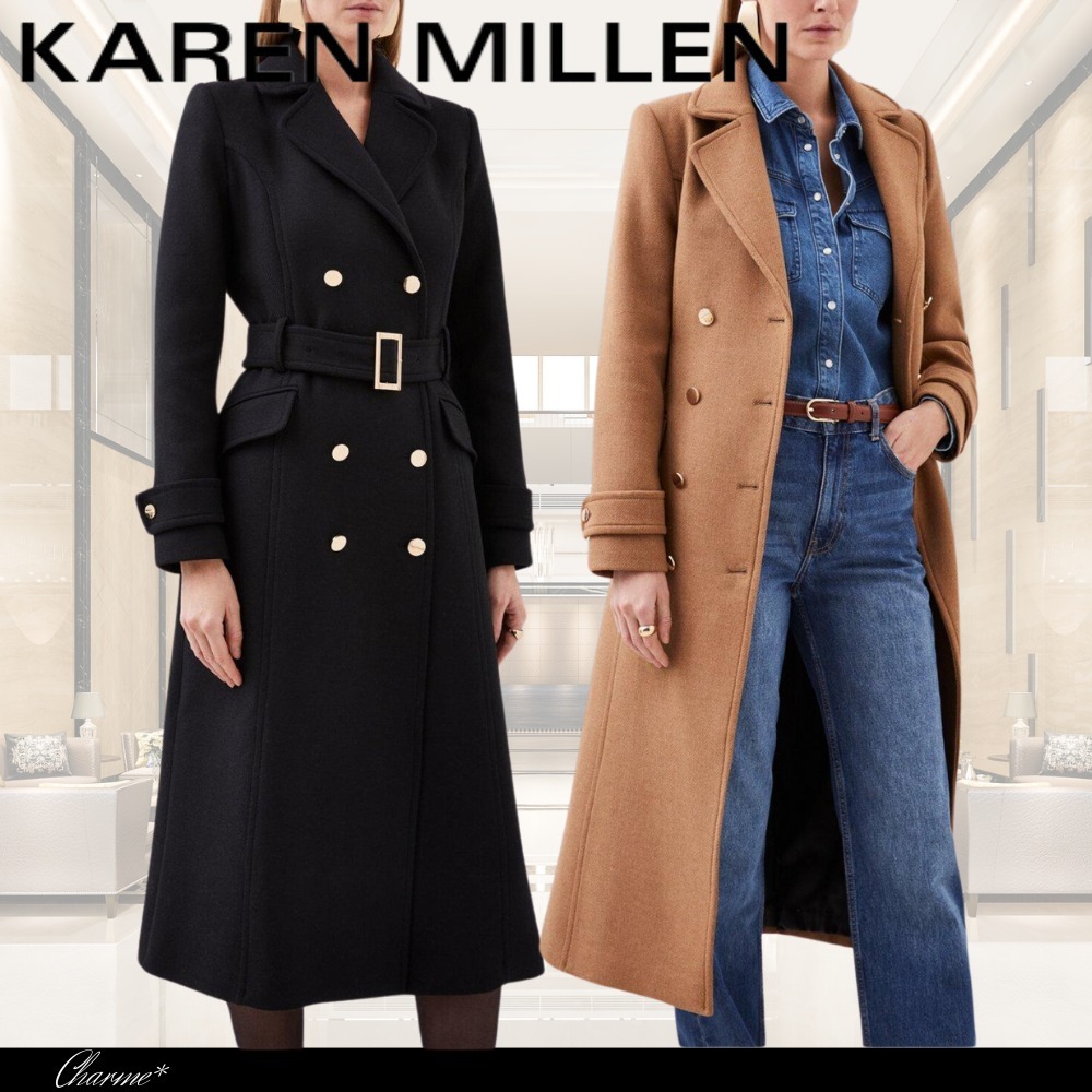 KAREN MILLEN ロングコート イタリアンウール ベルト 無地