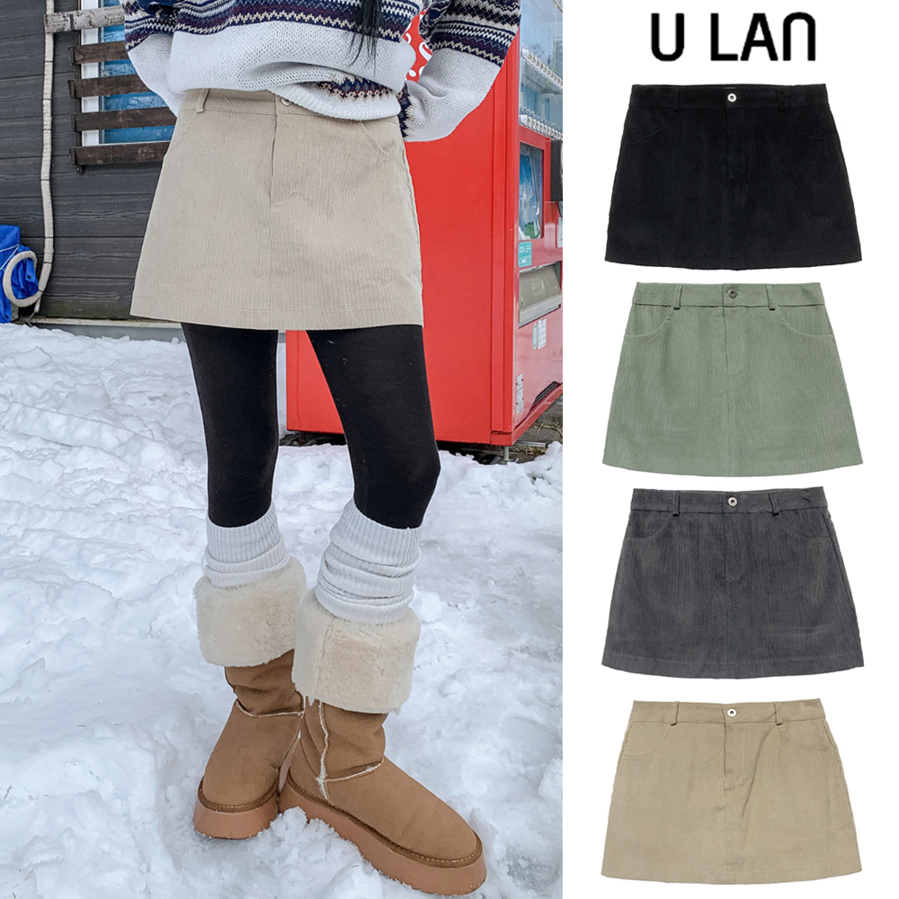 【U LAN】basic corduroy mini skirt