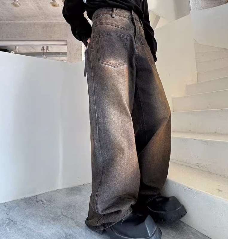 ルーズストレートワイドレッグパンツ ウォッシュ加工 韓国 847 ルーズストレートワイドレッグパンツ ウォッシュ加工 韓国 847
