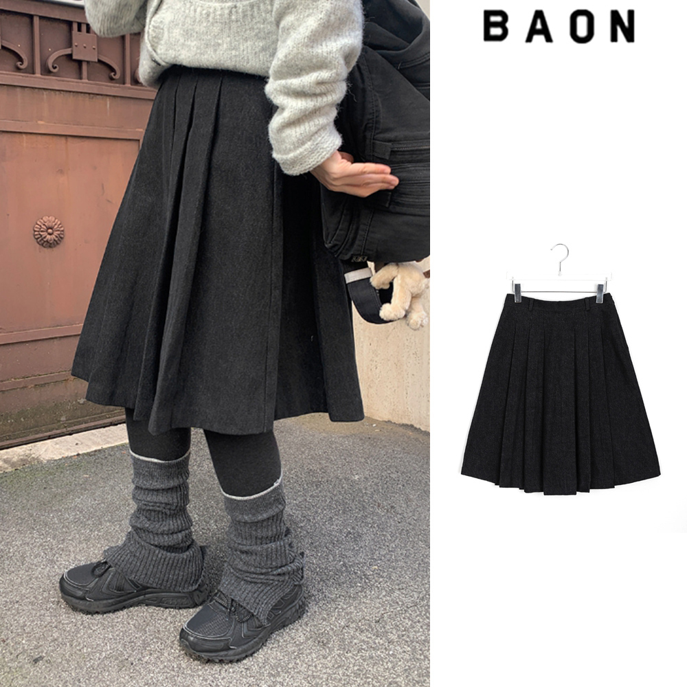 【BAON】Poje Denim Pleats Brushed Midi Skirt