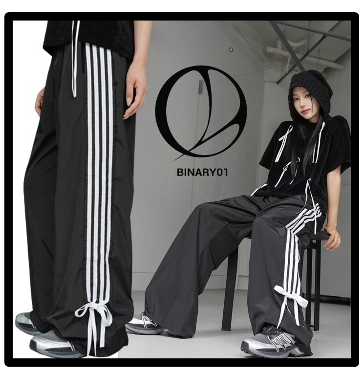 関税込☆BINARY01☆サイドライン リボン ワイド トラック パンツ