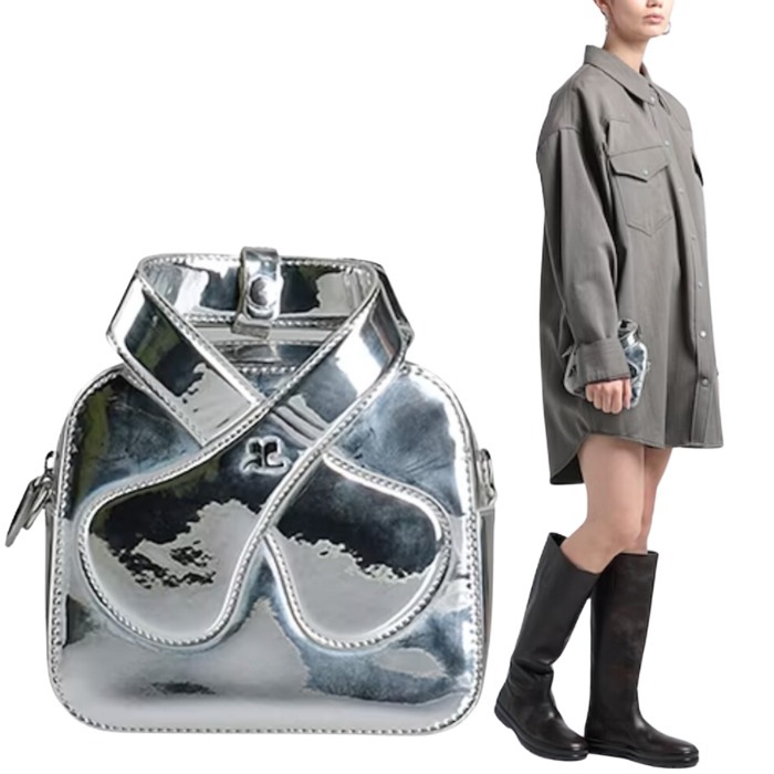 【Courreges】シルバー ハンドバッグ メタリック加工 ショルダー