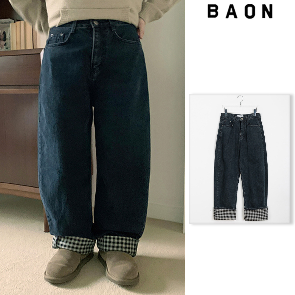 【BAON】Intude Check Roll-Up Denim Pants