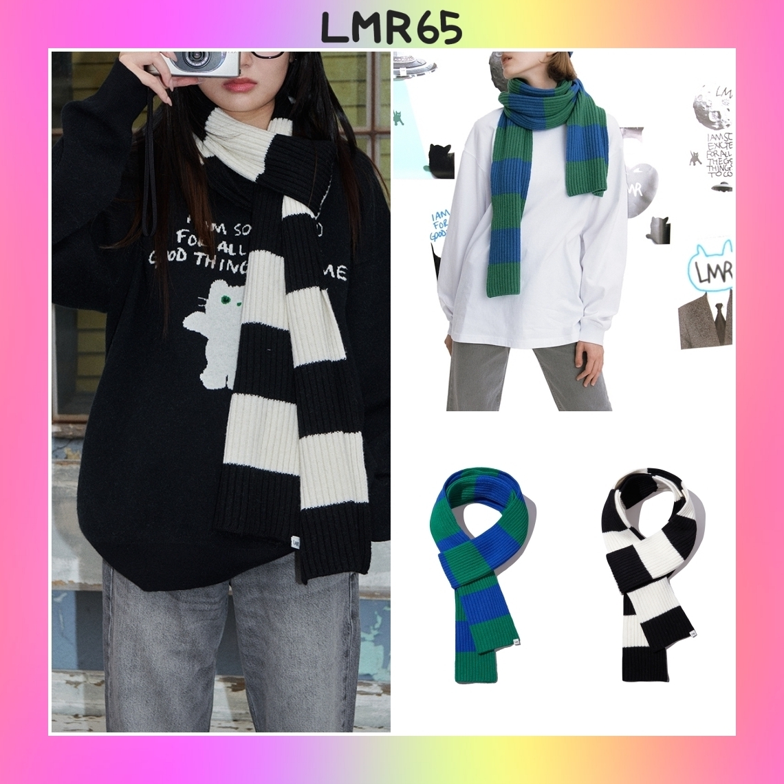 【LMR】 MERINO WOOL BLOCK STRIPE MUFFLER（男女共用）