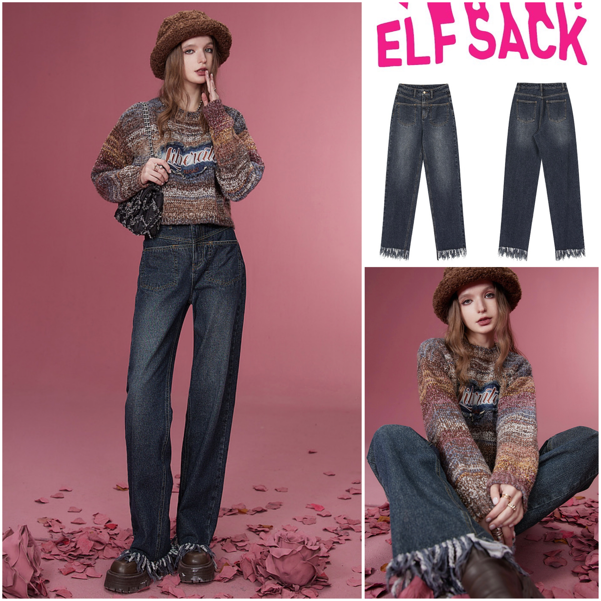 ★ELF SACK★ ハイウェスト タッセル デニム パンツ/送料込