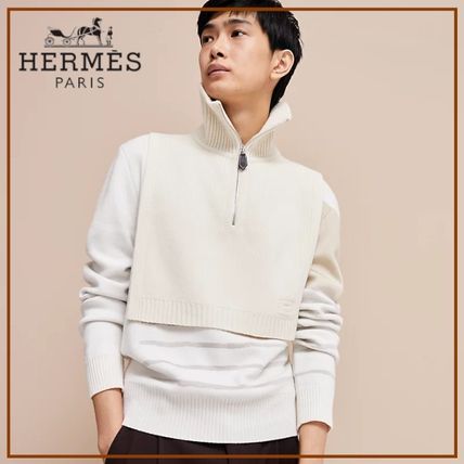 HERMES Sweaters Wool Cashmere Long Sleeves Plain Logo Luxury Sweaters