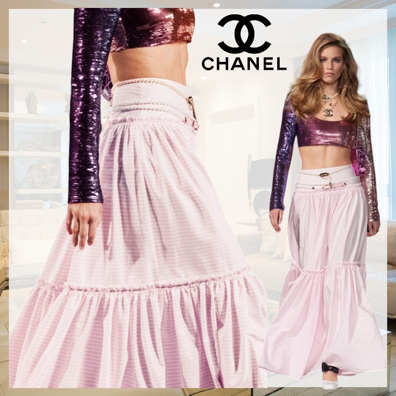 【24C☆女性らしい爽やかなピンク】 CHANEL ロング スカート