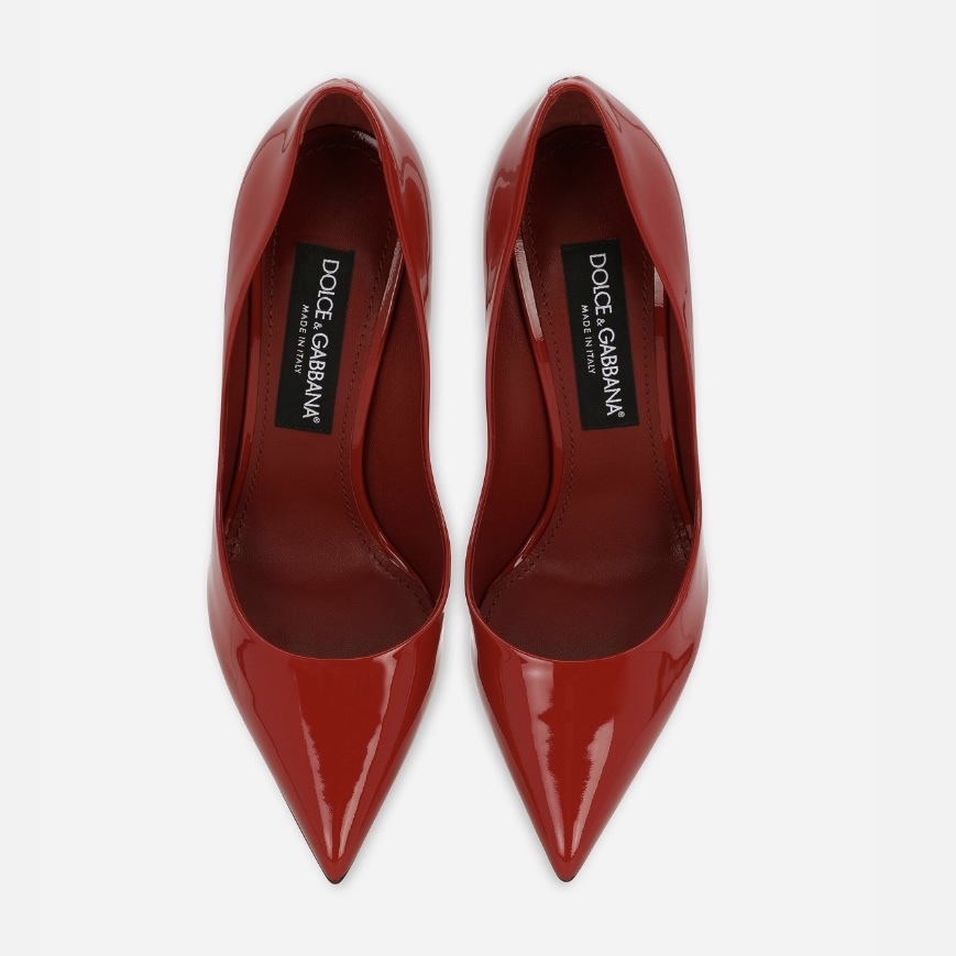 Dolce & Gabbana エナメル ヒールパンプス 黒赤 レザー DG ロゴ