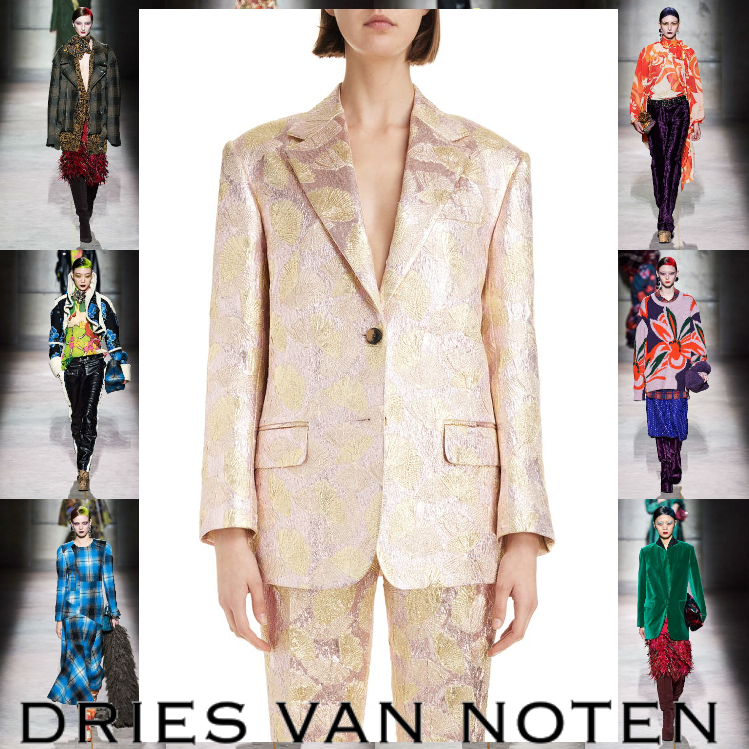 Dries Van Noten シェルプリント ブレザージャケット ゴールド
