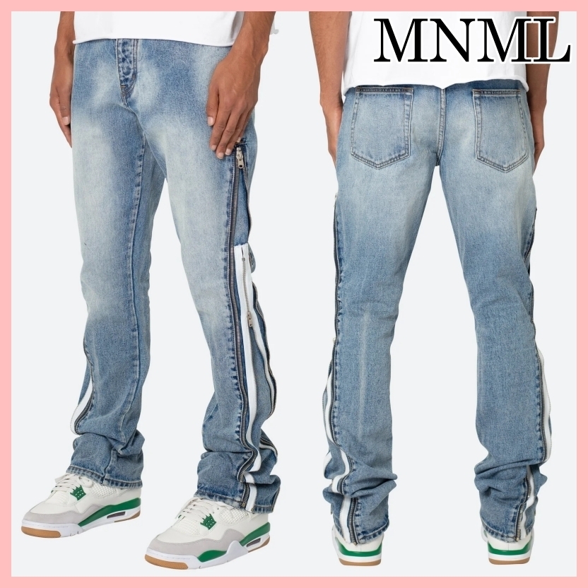 MNML B574 ジッパー フレア デニム パンツ Blue 送料込み
