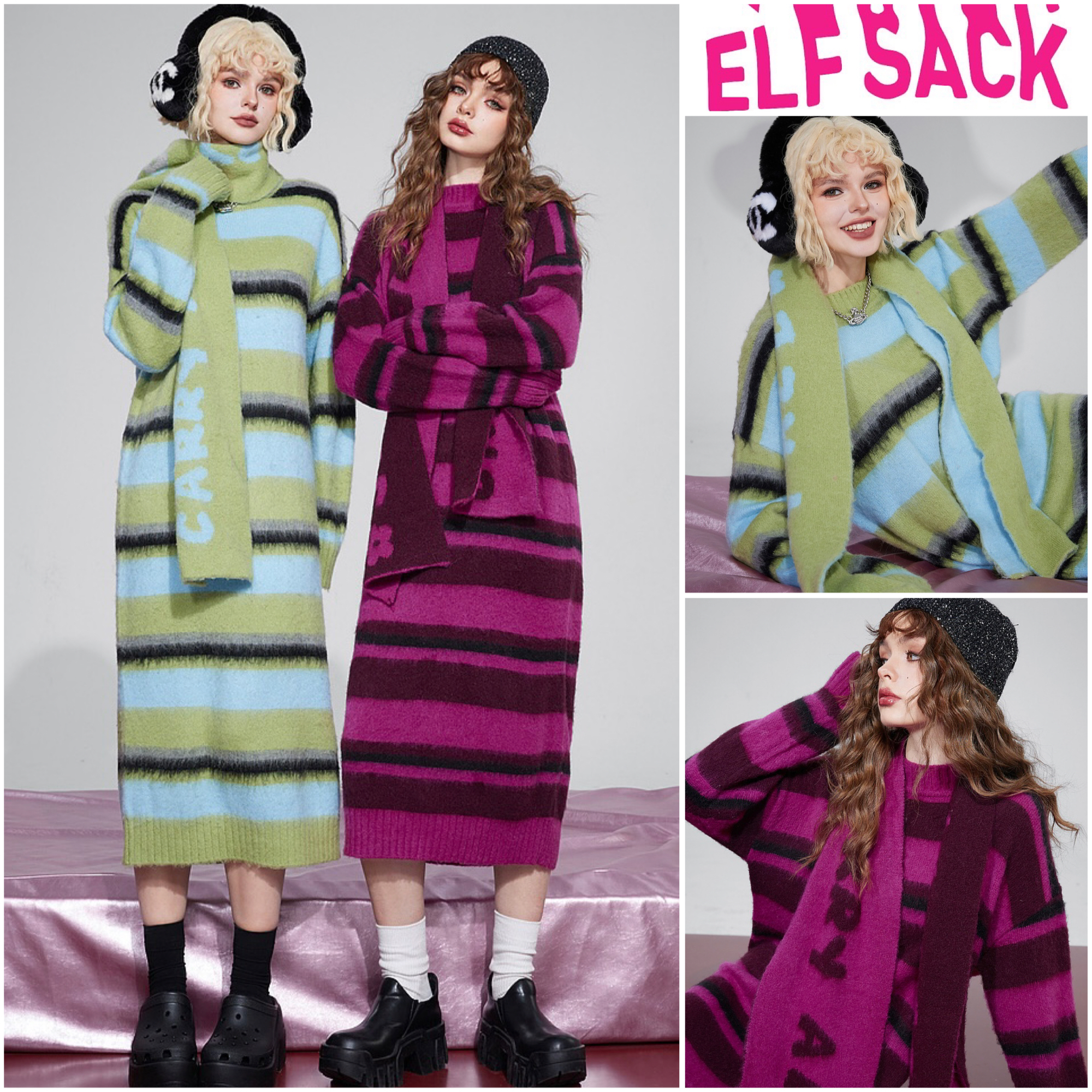 ★ELF SACK★ カジュアル ボーダー ニット ワンピース/送料込
