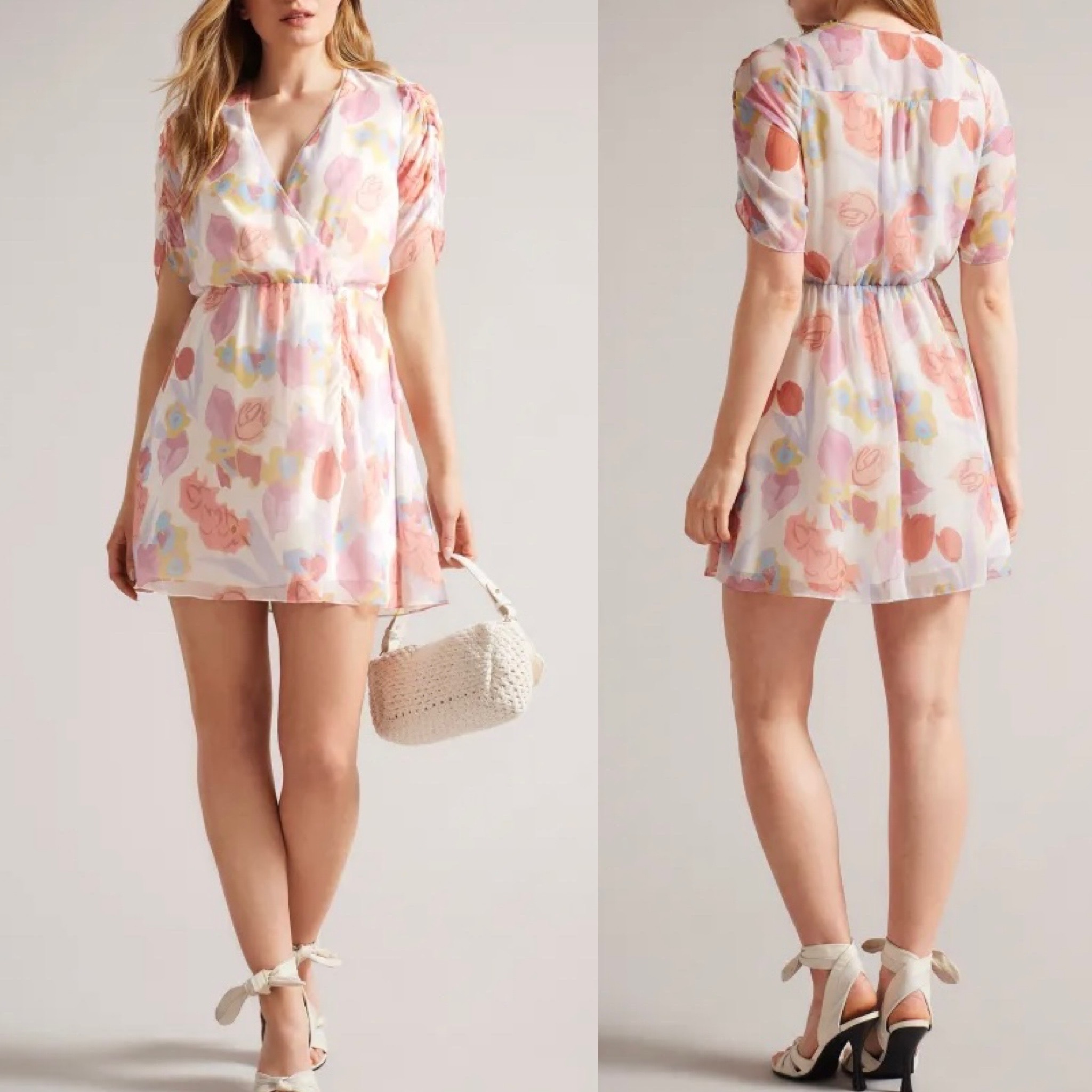 新作【TED BAKER】Juleah ルーシュスリーブミニワンピ