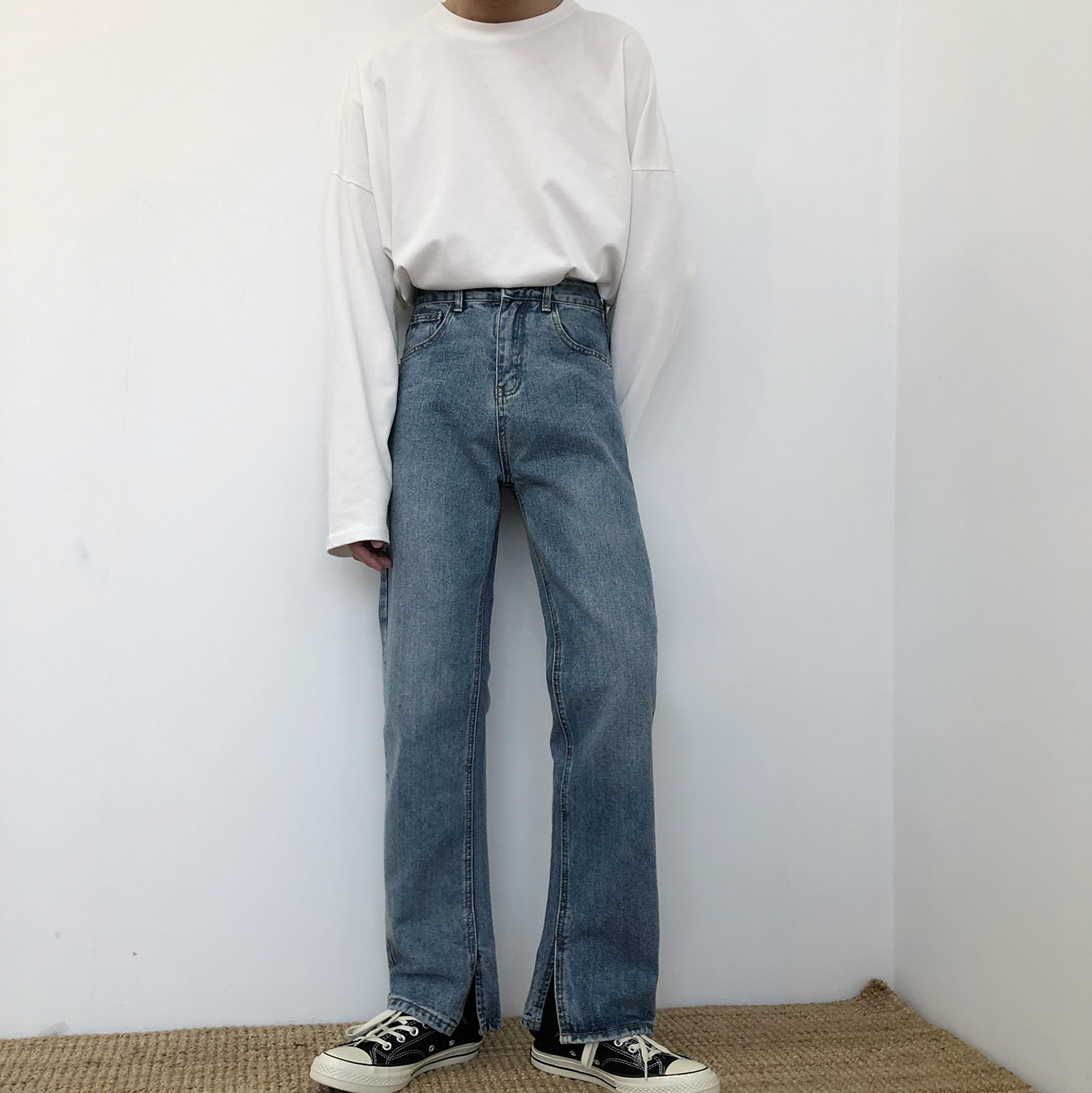 サイドスリット ジーンズ ハイウエスト デニム パンツ 韓国