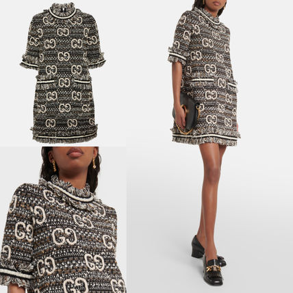 GUCCI Dresses Short Monogram Casual Style A-line Wool Cashmere