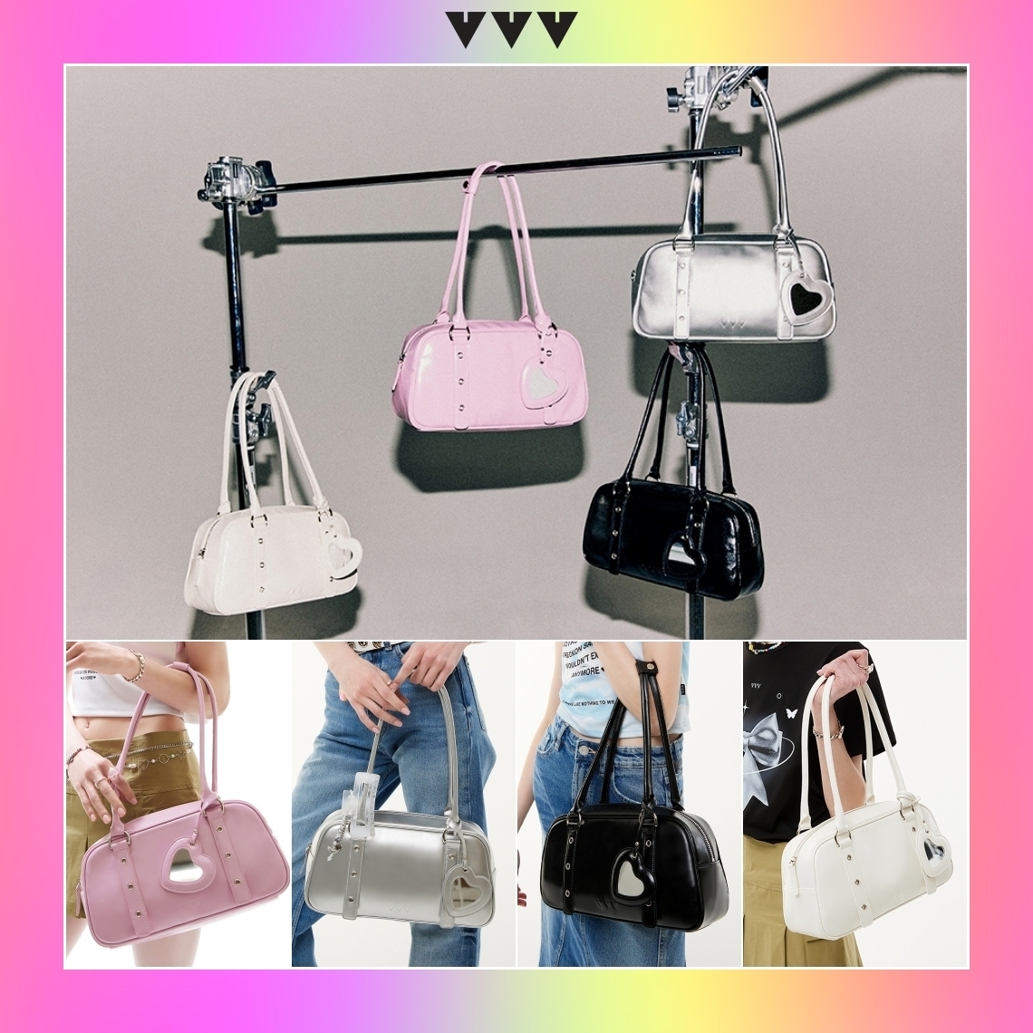 【VVV】韓国人気★ Heart Mirror Buckle Shoulder Bag