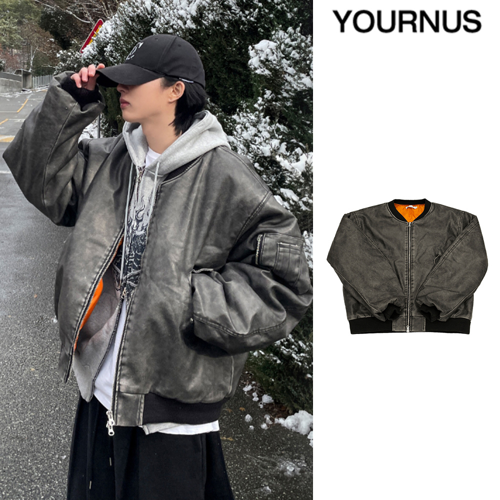 【YOURNUS】Chrissy leather MA-1 padded jumper
