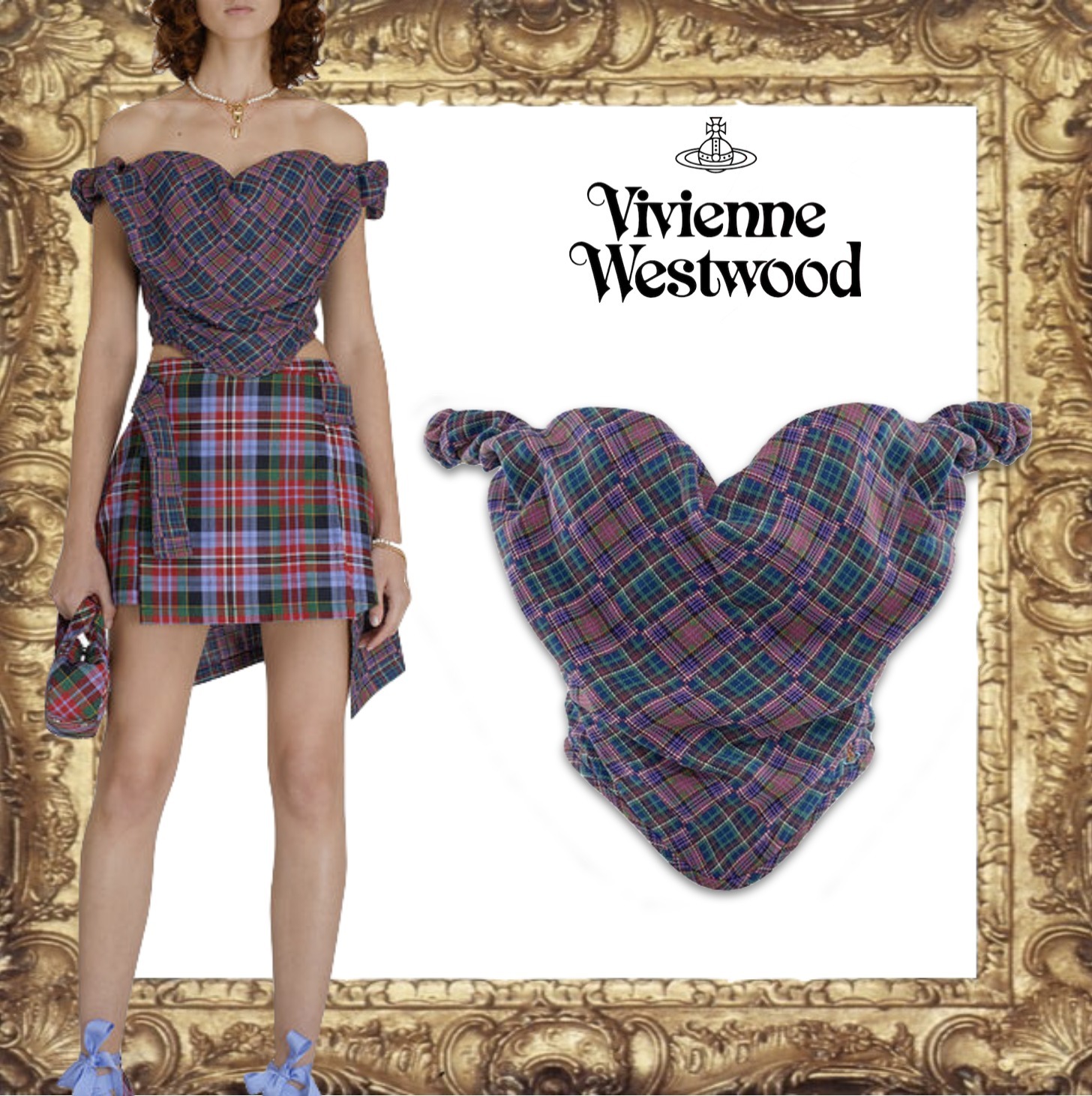 【Vivienne Westwood】チェック柄の麻とコットンのミニドレス Vivienne Westwood チェック柄コルセット☆新品