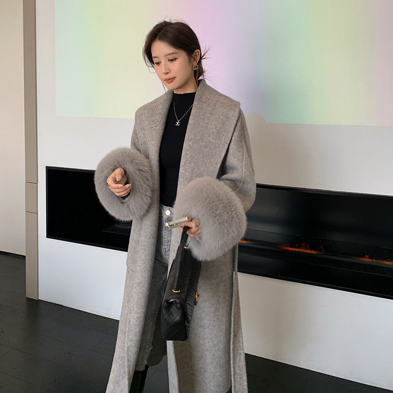 フォックスファー ロング カシミヤ 毛皮コート 韓国fashion