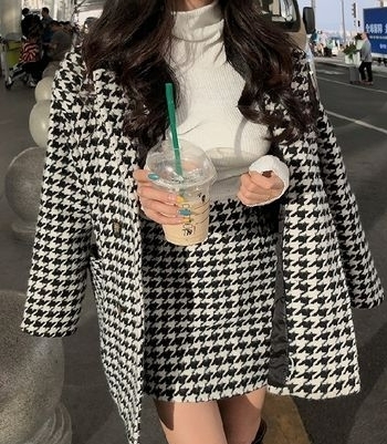 千鳥格子 セットアップ ジャケット ミニスカート 上品 韓国