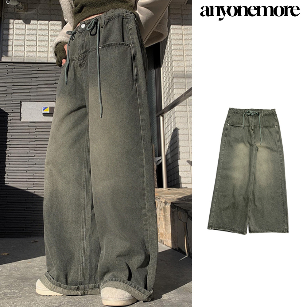 【Anyone more】Gentie Strap Wide Denim Pants