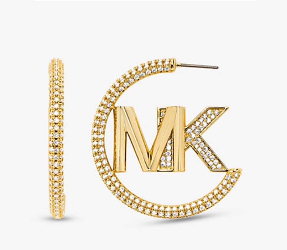 Michael Kors】ロゴ フープ ピアス Brass Pave Logo Hoop
