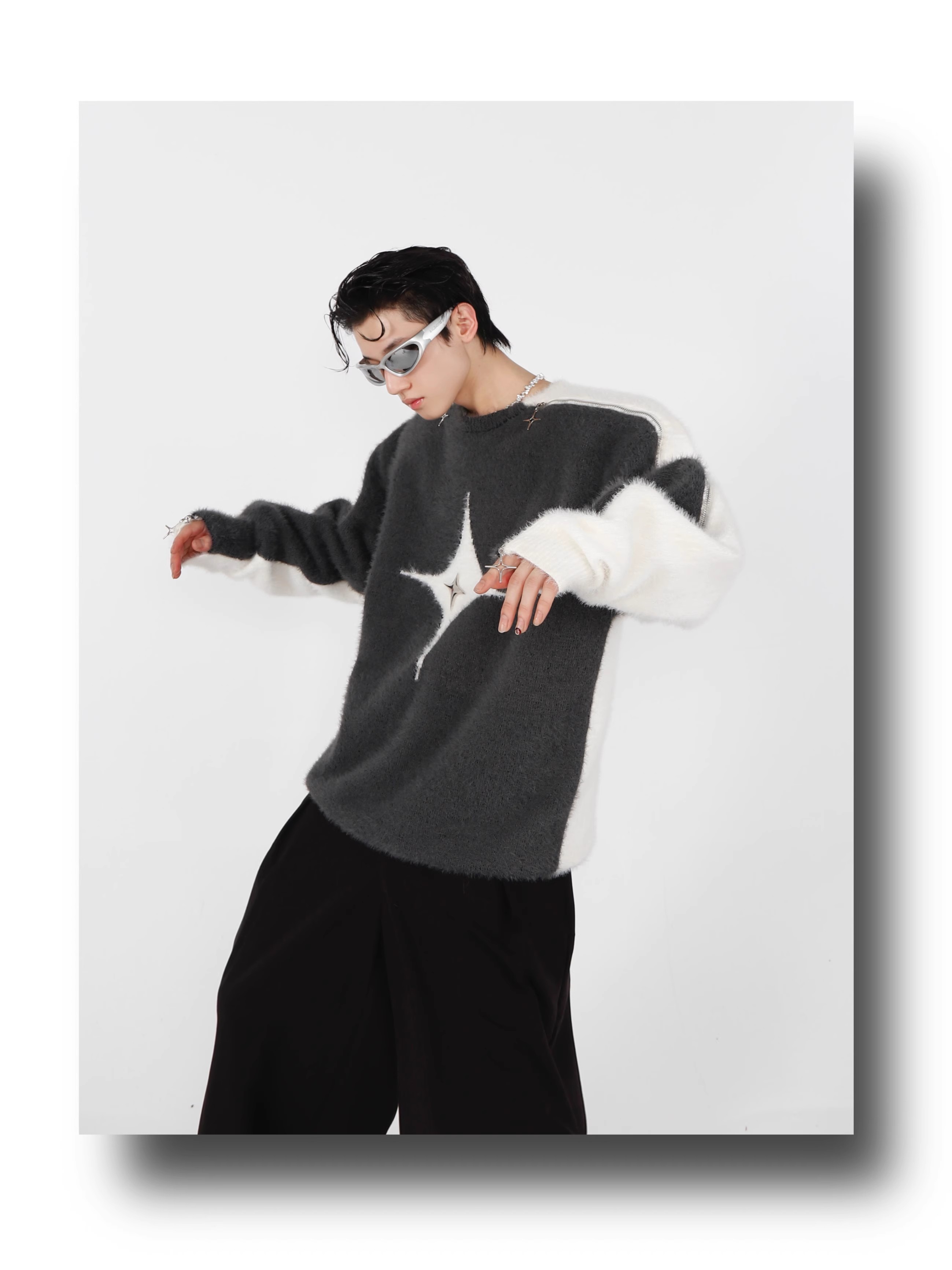 Argue Culture メタル感ニット セーター メンズ ロゴ入り ArguE CulturE セーターメタルホックゆったりおしゃれ男女兼用