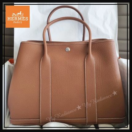 HERMES Totes Casual Style Unisex Plain Leather Office Style Elegant Style