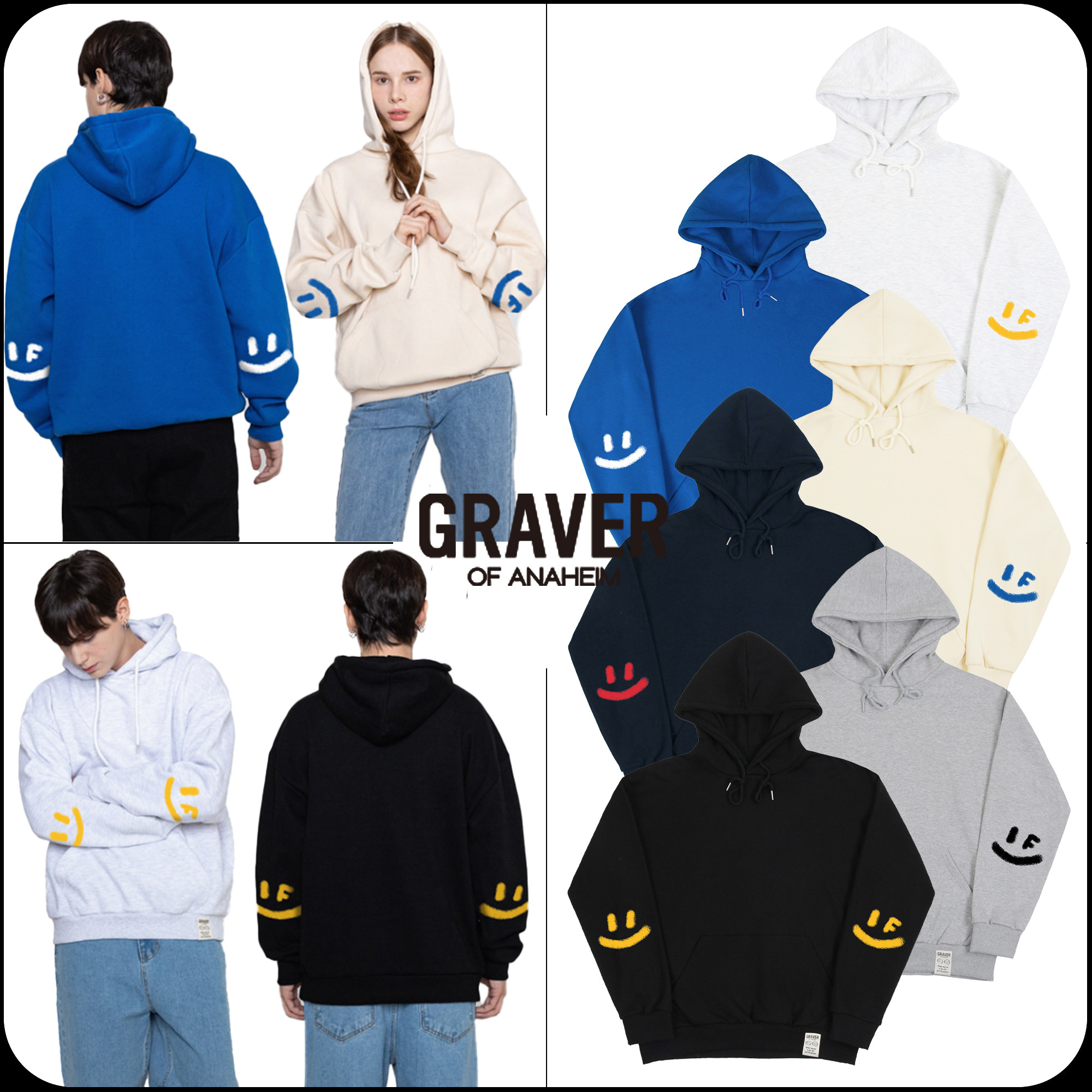 [GRAVER]★ELBOW SPRAY SMILE DRAWING HOODIE