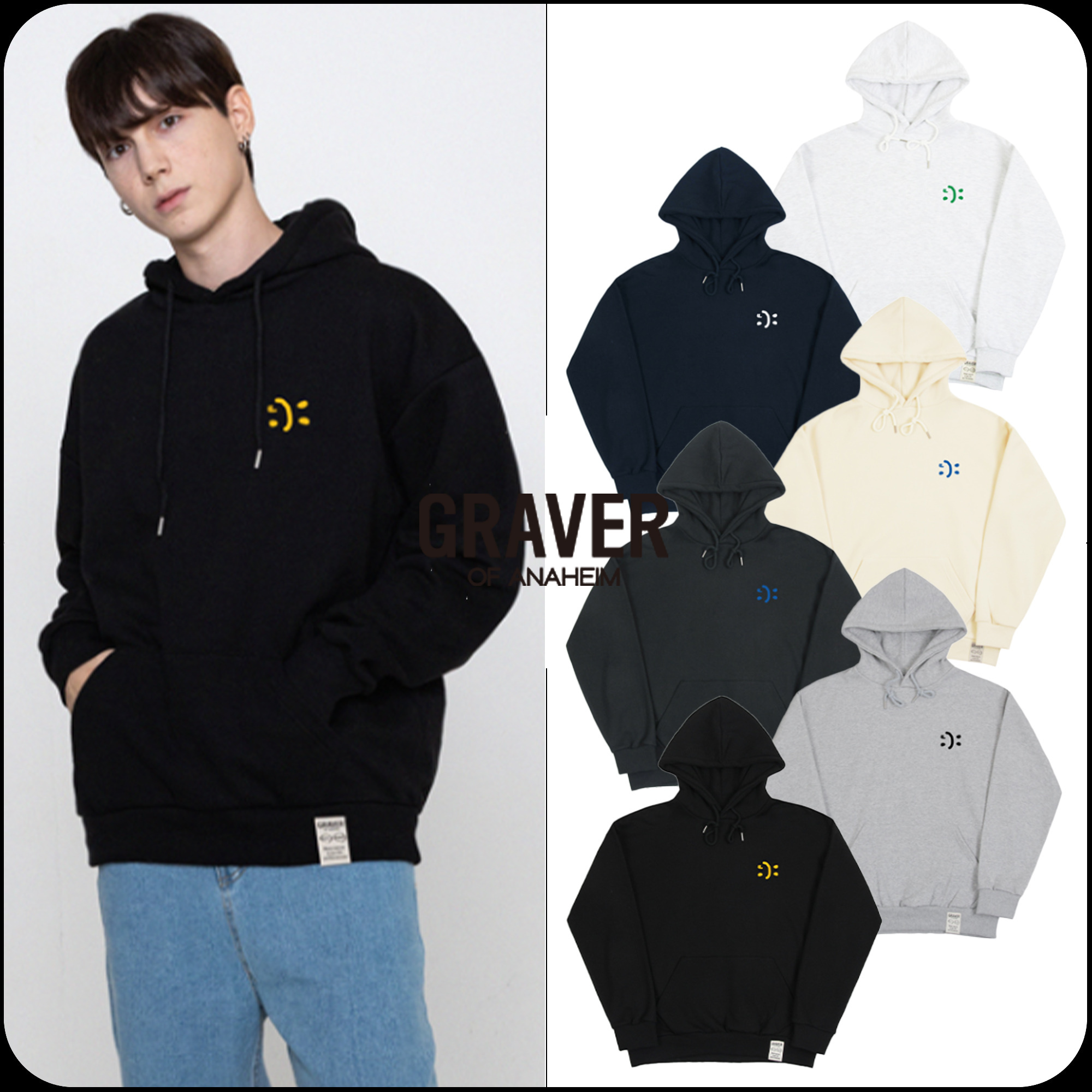 [GRAVER]★SMALL DOUBLE DRAWING SMILE HOODIE