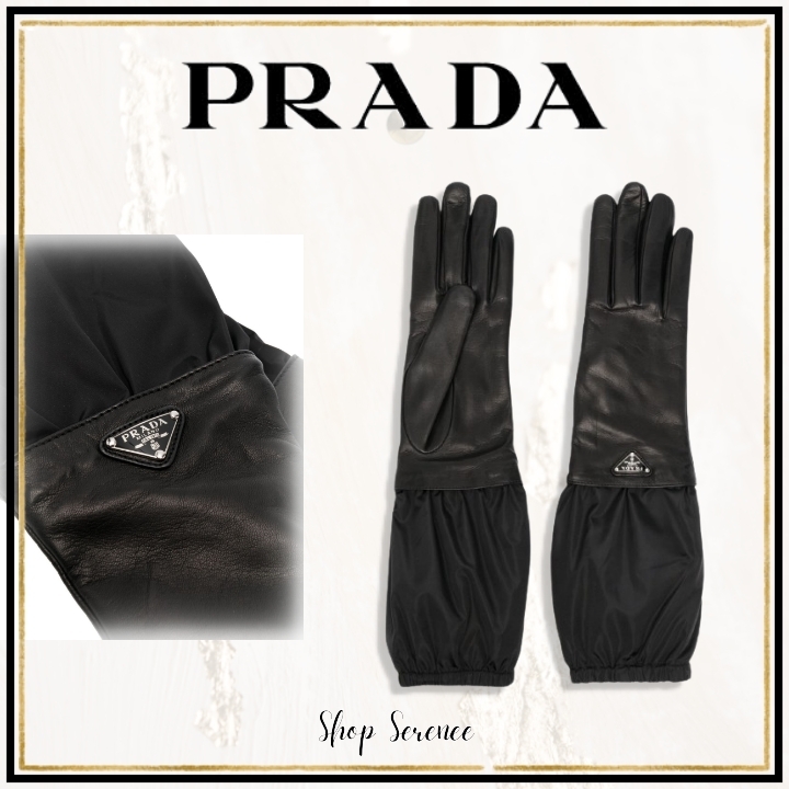 国内発☆関税込【PRADA】グローブ 手袋 ナイロン＆レザー ロゴ