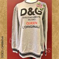 Dolce & Gabbana Crew Neck Stripes Flower Patterns Unisex Street Style