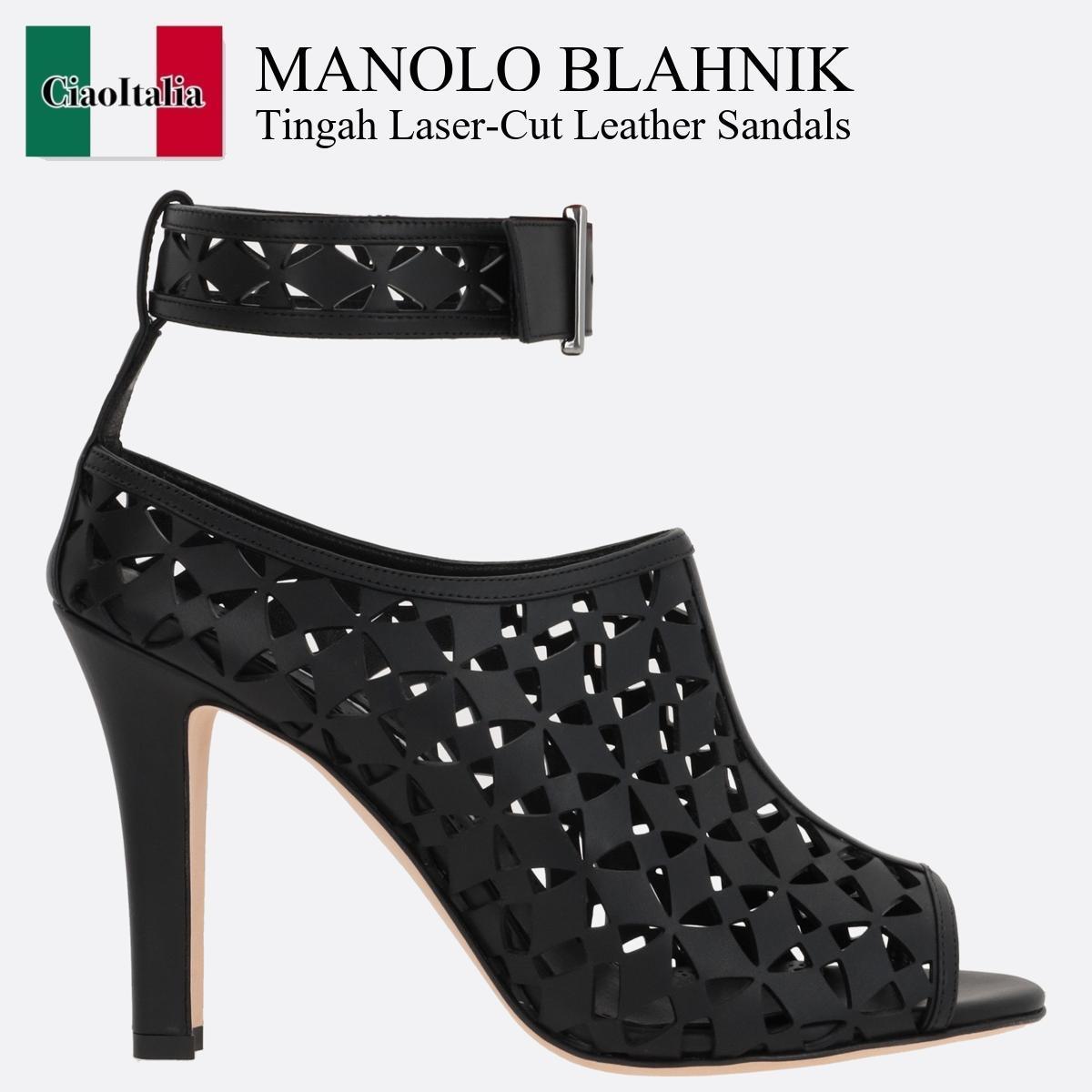 サンダル・ミュール Manolo Blahnik Tingah Laser-Cut Leather Sandals
