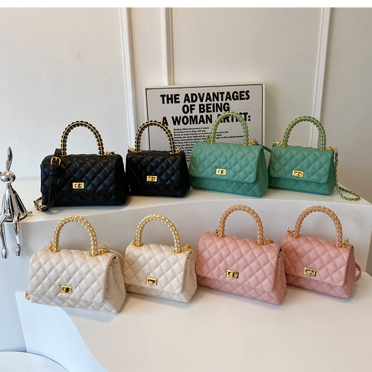 4色 ハンドバッグ 2WAY キルティング エコレザー ハンドル 1