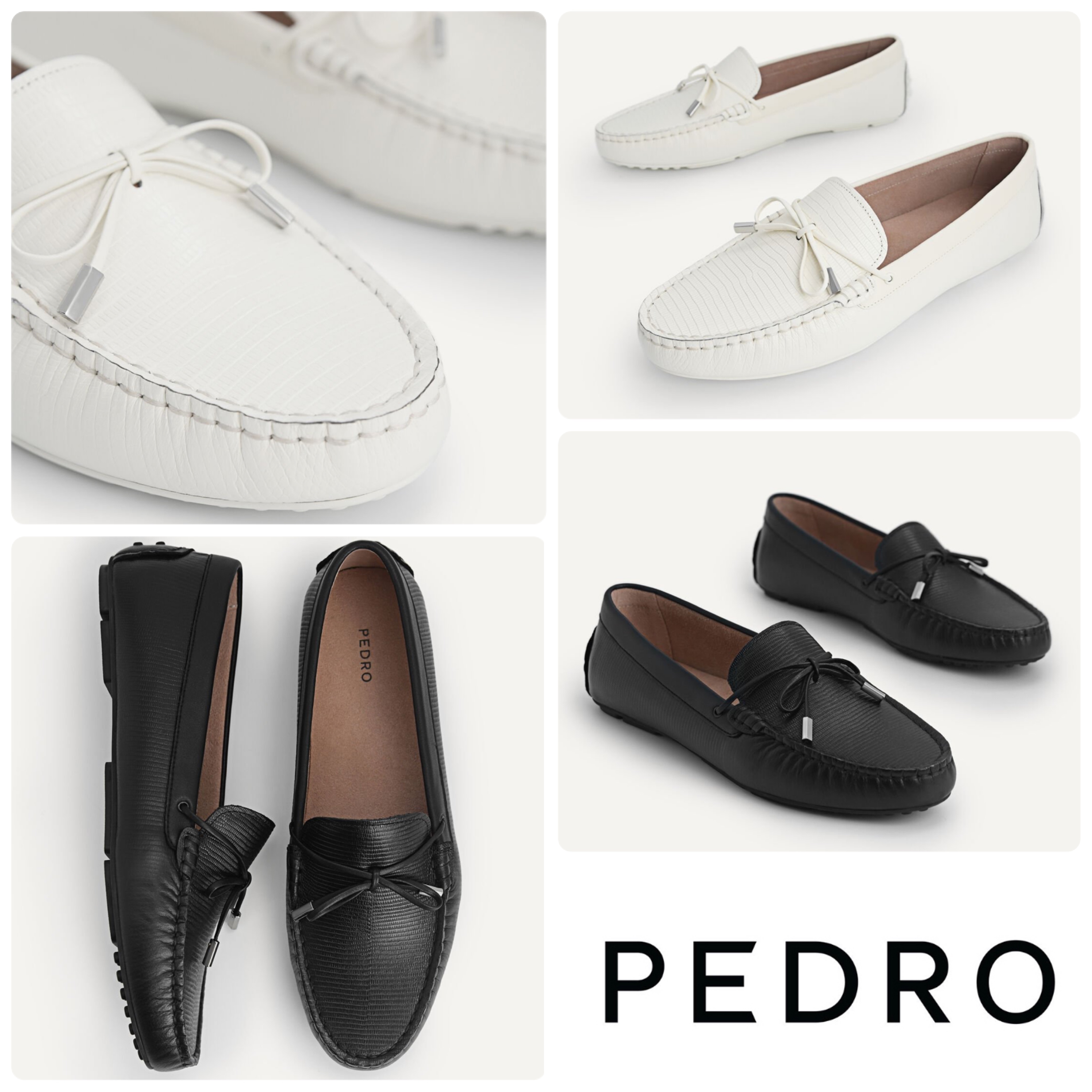 ★PEDRO★Lizard-effect Leather Bow Moccasins モカシン/送料込