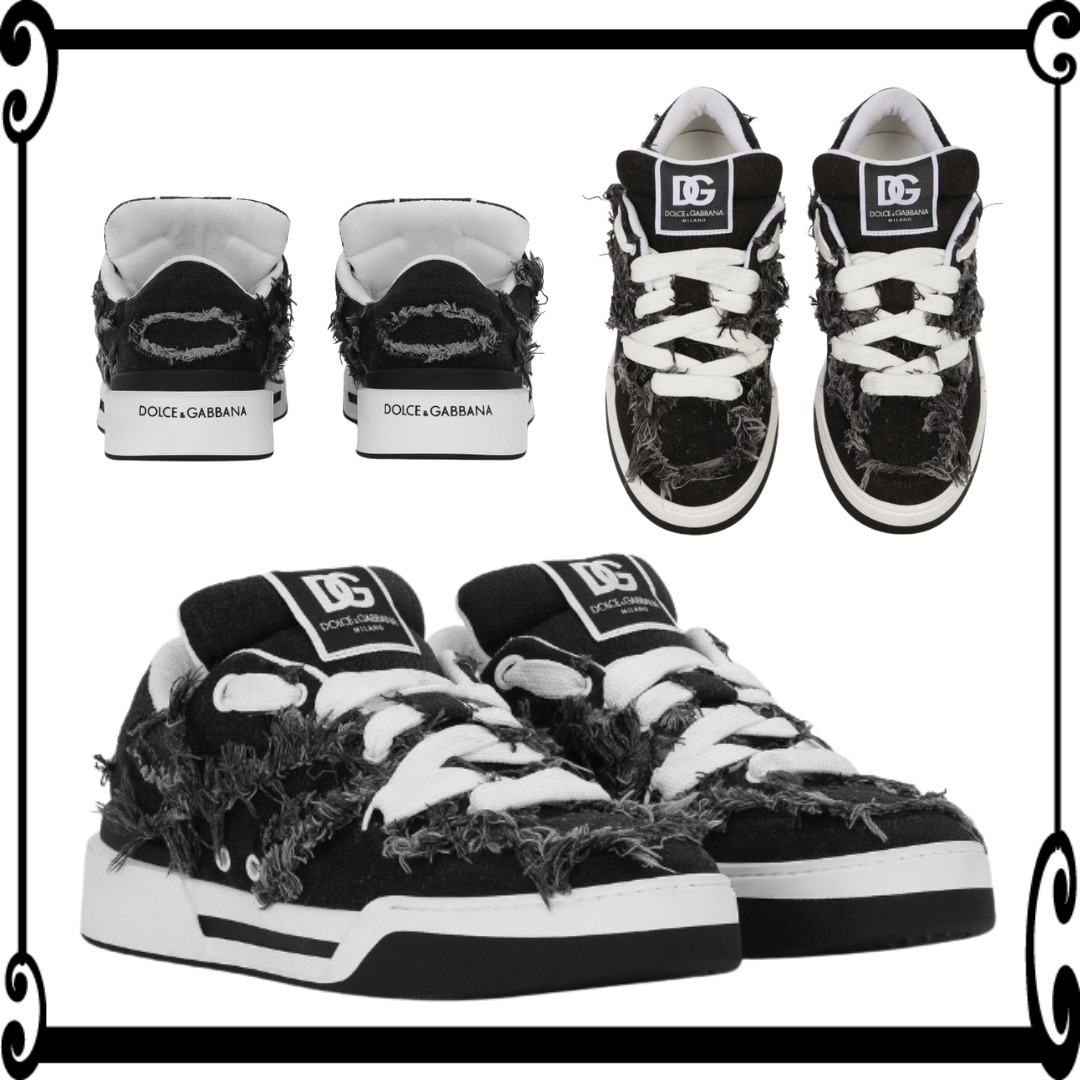 Dolce & Gabbana スニーカー ブラック 黒 デニム ロゴ New Roma
