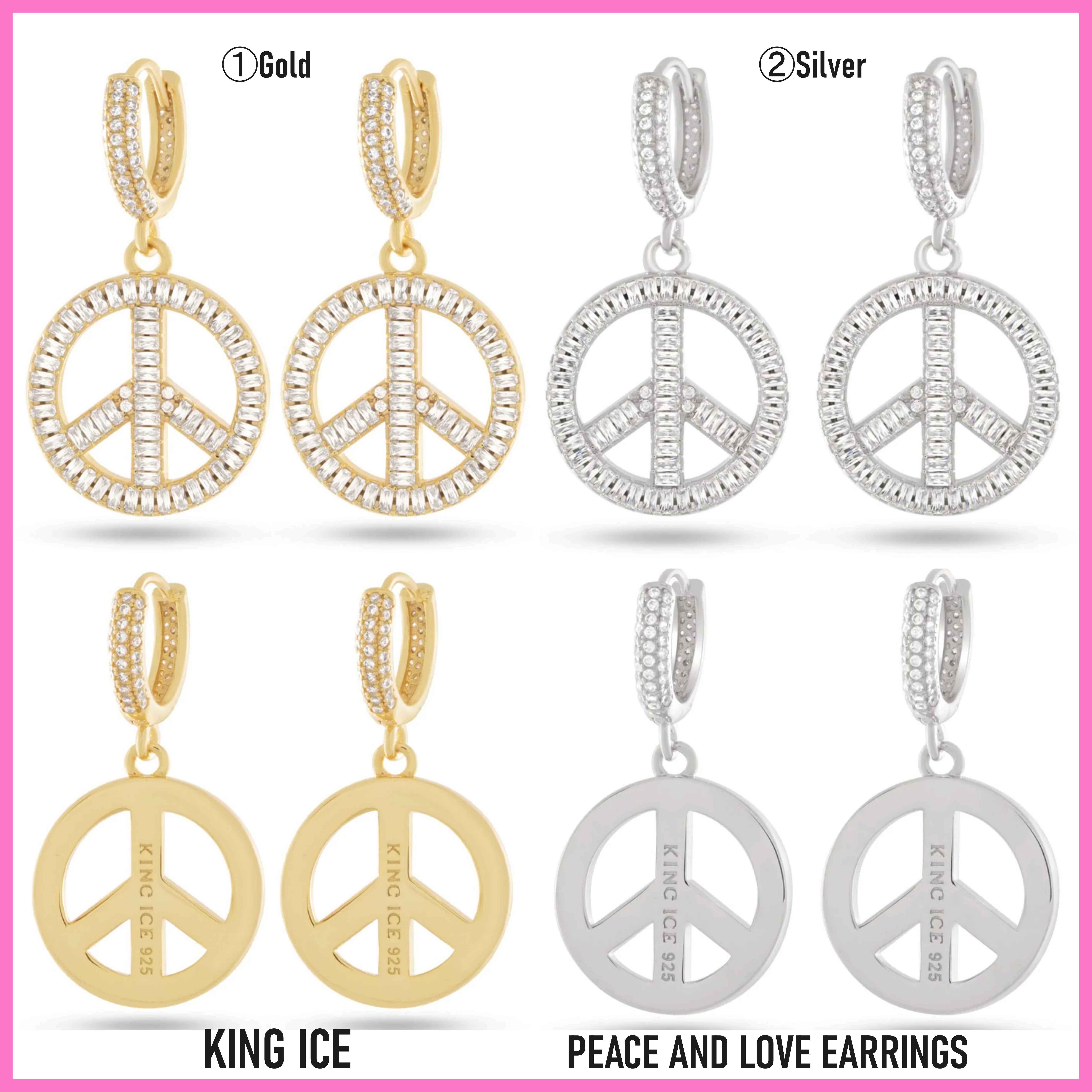 送税込【King Ice】PEACE AND LOVE EARRINGS ピアス (2色)国内発